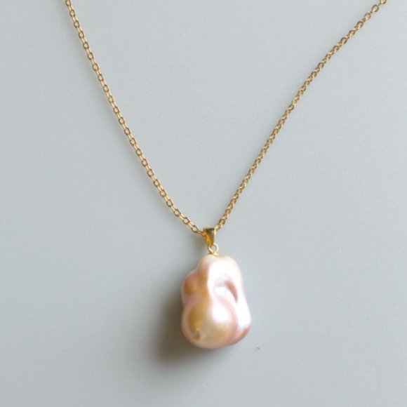 Gold Vermeil Natural Baroque Pearl Necklace Silver Genuine Pearl Pendant for Her - Picture 7 of 10